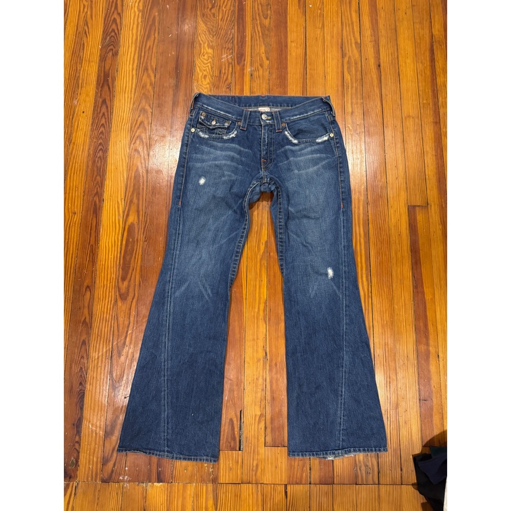 True Religion Joey World Tour Flare Jeans Medium Wash Blue Made in USA Size 33